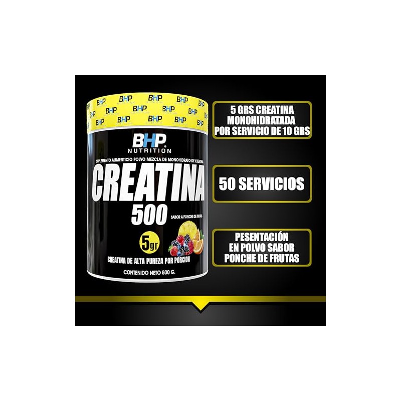BHP NUTRITION- CREATINA ULTRA MONOHIDRATADA SABOR PONCHE 500grs