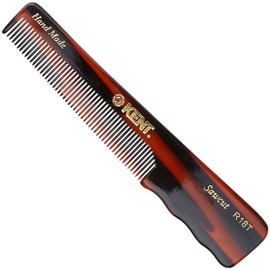 Kent R18T Fine Tooth Comb for Men, Handmade Hair Comb for Styling,for All Hair Types, Pocket Mustache and Beard Comb for Men with Thumb Grip, Saw Cut and Hand Polished, Made in England