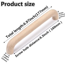 SYZOW 6 Pack Wooden Kitchen Door Handles 160mm Hole Centre WoodenCabinet Handles Wooden Cupboard T Bar Handle (Wood B)