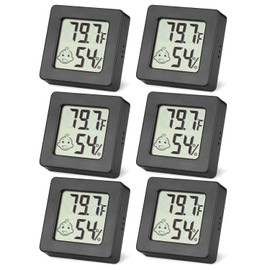 SOBEAU Pack of 6 Mini Humidity Meters, Digital Thermo-Hygrometer, Indoor Humidity Hygrometer, Room Thermometer Hygrometer for Baby Room, Wine Cellar, Office, Living Room, Black