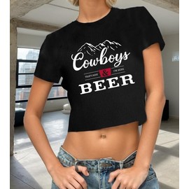 Tewmeu Cowgirl Cropped Outfits for Women Country Concert Graphic Tee Tpos Western Cowboy Rodeo Crop Tops