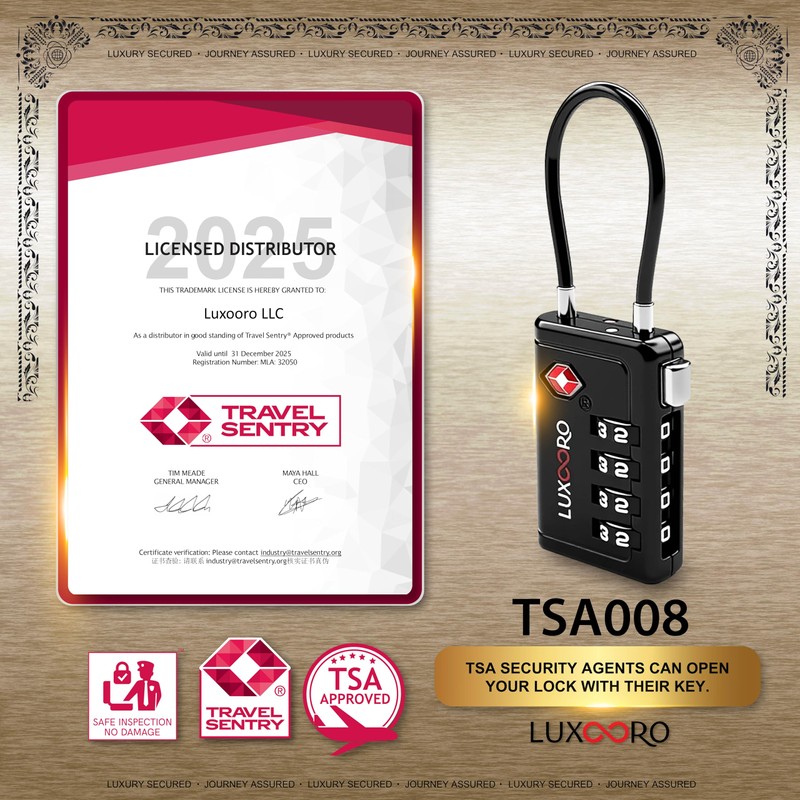 LUXOORO TSA Approved Luggage Lock with Alert Indicator, 4-Digit Resettable