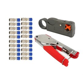 ZONADAH Compression Crimper Stripper Set F-Type Hand Crimping Pliers Rotary Coaxial Cable Crimp Wire Stripper RG59 RG6 TV AV Cable Crimping Cutter with 20 Connections