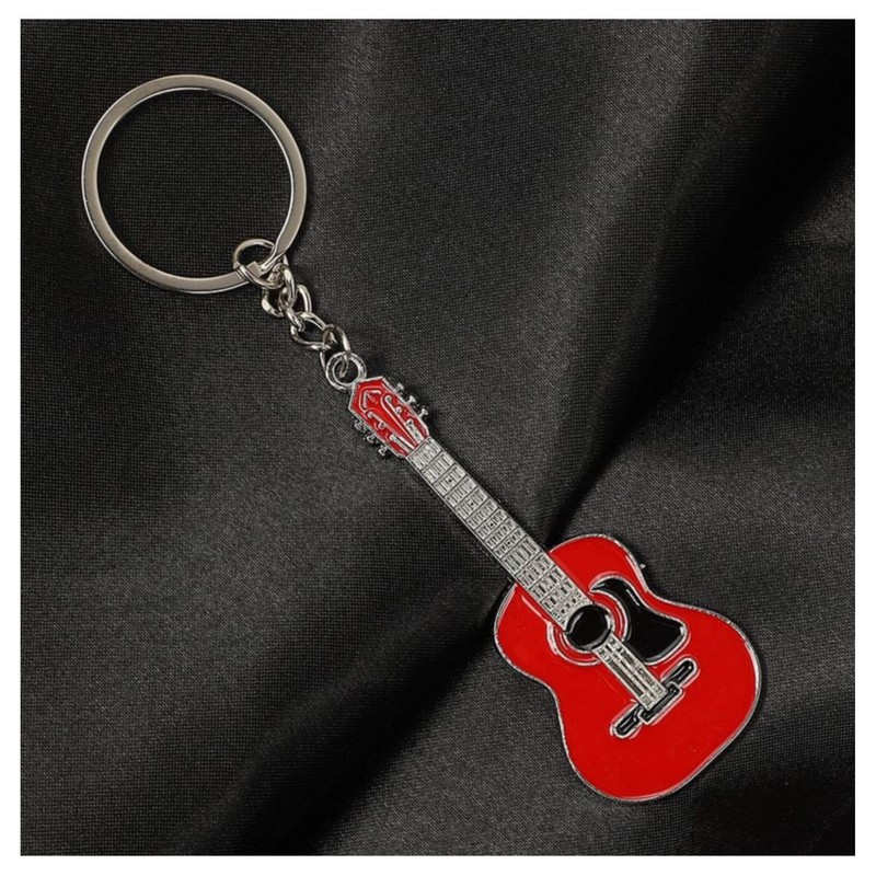 Acoustic Guitar Keyring Red Stainless Steel Red Medium, red