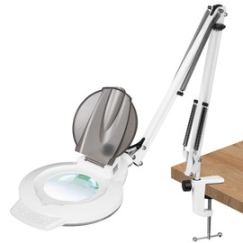 10X Magnifying Glass with Light, NUEYiO 2200 Lumens Stepless Dimmable Mangifier with Light, 4.2" Real Lens, Adjustable Metal Swing Arm Lighted Magnifying Lamp for Esthetician, Crafts, Close Work