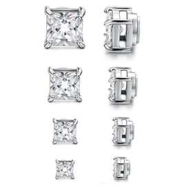 Flongo Magnetic Earrings Men's Zirconia: Women's Magnetic Earrings Silver Magnetic Stud Earrings for Slimming 4 Pairs Set Stainless Steel for Men Girls with 5-8 mm Cubic Fake Clip Jewellery Set