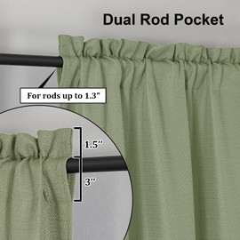 Lecloud Bessie Light Green Kitchen Curtains 36 Inch Length 2 Panels Set, Faux Linen Textured Curtain Tiers, Light-Filtering Window Short Curtains for Basement Dining Room, Each 30 W x 36 L