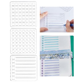 AHANDMAKER 3 x Journal Stencils Templates. Acrylic Hollow Drawing Painting Stencils Templates Reusable Stencils with Square Grid Round for Diary Scrapbook
