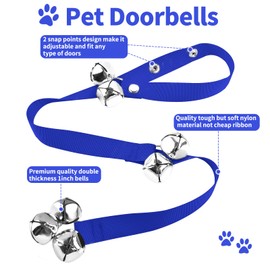 JIMEJV 3 Pack Dog Doorbells, Pet Training Bells for Go Outside Potty Training and Communication Device Large Loud Dog Bell Cat Puppy Interactive Toys Adjustable Strap Door Bell (Dark Blue)