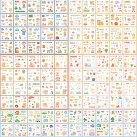 Kawaii Stickers Set for Journaling (100 Sheets 600+Small Pieces) - Cute PET Transparent Cartoon Animal Scrapbooking Sticker Decal for Bullet Journals,DIY Arts Crafts,Album,Planners