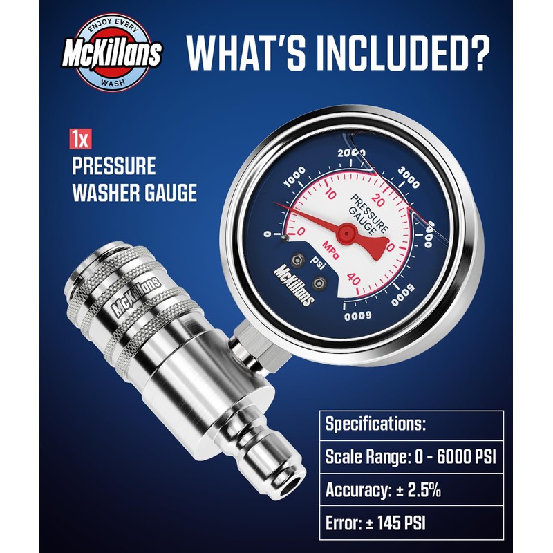 McKillans® High Pressure Washer Gauge - Push-to-Connect 3/8" Automatic Quick