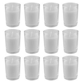 Mega Candles 12 pcs Unscented White Glass Container Candle, Votive Candles 12 Hours 2 Inch x 2.5 Inch, Home Décor, Wedding Receptions, Baby Showers, Birthdays, Celebrations, Party Favors & More