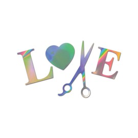 Hair Stylist Love Heart Premium Sticker Decal Oil Slick Rainbow Holographic Metallic hairdress - Oil Slick - 4" W x 2.2" H