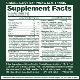 BodyHealth Greens Enhanced with PerfectAmino - Daily Superfood Green Apple Smoothie Powder with Vegetables, Fruit, Antioxidants, Prebiotics, Probiotics, Fiber, and Protein - 40 Servings