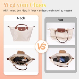 GADITIEK Organiser for Longchamp Women's Bag, Felt Beige Bag Organiser, Bag Organiser Shopper, Tote Bag Organiser, Large Organiser for Long Handle Le Pliage L, Inner Pocket Handbags (Beige, L)