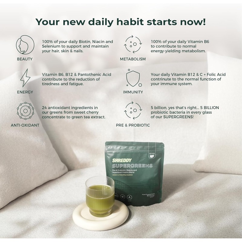 SHREDDY | Probiotic, Beauty, Superfood Greens Blend | 5 Billion