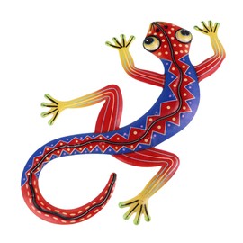 BUTIFULSIC Gecko Ornament Lizard Art Wall Decorations Metal Gecko Wall Art Home Decor Rural Iron Pendant Red