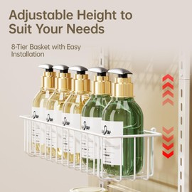 Delamu Over the Door Pantry Organizer, Adjustable 8-Tier Pantry Door Organizer, Metal Cabinet Door Organizer, Over the Door Organizer, Kitchen Pantry Organizers and Storage, White