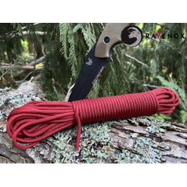 Ravenox MILSPEC 550 Paracord | Genuine MIL-C-5040H Type III 550 Cord |(Red)(25 Feet) | 7-Strand Twisted Core| 100% Nylon Braided Rope | Military Parachute Cordage for Survival, Outdoors | Made in USA