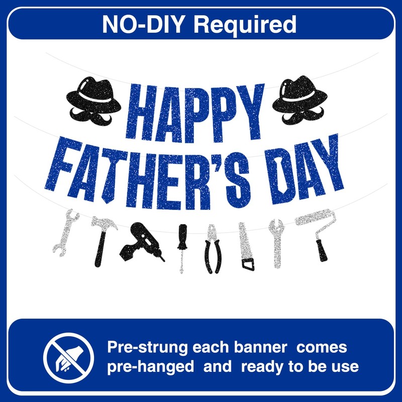 Happy Fathers Day Banner, Fathers Day Decor Pre Strung Glitter