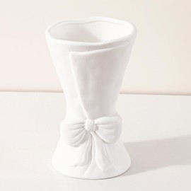 Ceramic Vase Bow Cute Decorative Flower Vase for Modern Rustic Boho Home Decor, Living Room, Office, Table Centerpiece, Shelf, 8.26 Inch Tall (White)