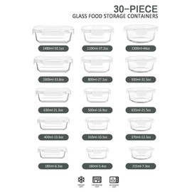 30 Pieces Glass Food Storage Containers with Upgraded Snap Locking Lids,Glass Meal Prep Containers Set - Airtight Lunch Containers, Microwave, Oven, Freezer and Dishwasher Friendly (White)