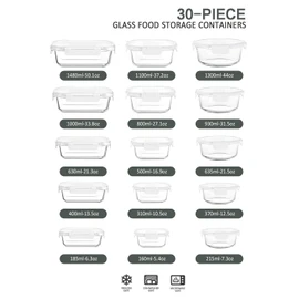 30 Pieces Glass Food Storage Containers with Upgraded Snap Locking Lids,Glass Meal Prep Containers Set - Airtight Lunch Containers, Microwave, Oven, Freezer and Dishwasher Friendly (White)