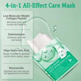 FANGCUN Collagen Face Mask, Deep Collagen Mask Overnight, Hydrating, Pore Minimizing, Elasticity Improvement, Firm Enhance Skin Vitality, Facial Hydrogel Masks, 34g x6ea