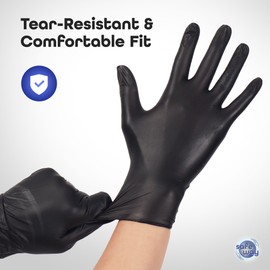 Nitrile-Vinyl Disposable Gloves, Powder-Free & Non Latex Gloves, Protective Gloves for Medical Exams, Cooking & Household Cleaning, Heavy-Duty 4 Mil Thick Non-Sterile Secure Grip Black, 1000, Large