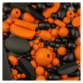 John Bead 90g Craft Beads Black and Orange Wood Beads with Elastic Nylon Cord