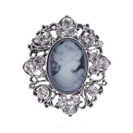 Générique Women's Cameo Bust Brooch Grey Blue Crystal Rhinestone Steel, 5 x 4 cm, Stainless Steel