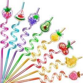 8 Pieces Reusable Straws Set - Curly & Bendy Straws for Kids - Plastic Straws Reusable for Drinks - Party Straws for Home Bar Beverage Shop Weddings Birthdays Family Reunion Curly Straws