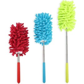3 Plumero Extensible Para Limpieza, Sacudidor De Polvo Extensible, Plumero Para Polvo, Ideal Para Limpieza De Techos, Automóvil y Oficina, Material Chenille, 28-75 Cm, Colores Rojo, Azul, Verde