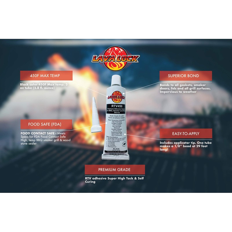 LavaLock® Black Food Safe BBQ Adhesive 3 oz Grill Smoker
