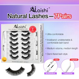 AILAISHI Fluffy False Eyelashes Kit With Bond, Seal and Tweezer, 7 Pairs Natural Look Fake Cat Eye Lashes Strips Thin Band Extensions Waterproof Easy Eyelashes for Beginners DF79