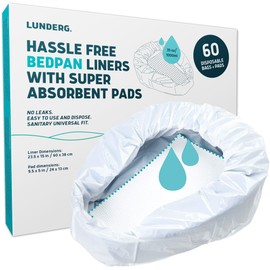 Lunderg Bedpan Liners with Super Absorbent Pads - Value Pack 60 Count - Medical Grade & Universal Fit - Bed Pans for Females, Elderly Men and Women - Make Life so Much Easier