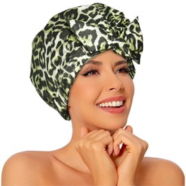 KEYRI 1 PCS Shower Cap for Women Fashion Bonnets for Long Hair Luxury Non-Slip Hair Bonnets One Size Shower Cap Waterproof Shampoo Caps Durable Sauna Hats for Women and Girls (Leopard)
