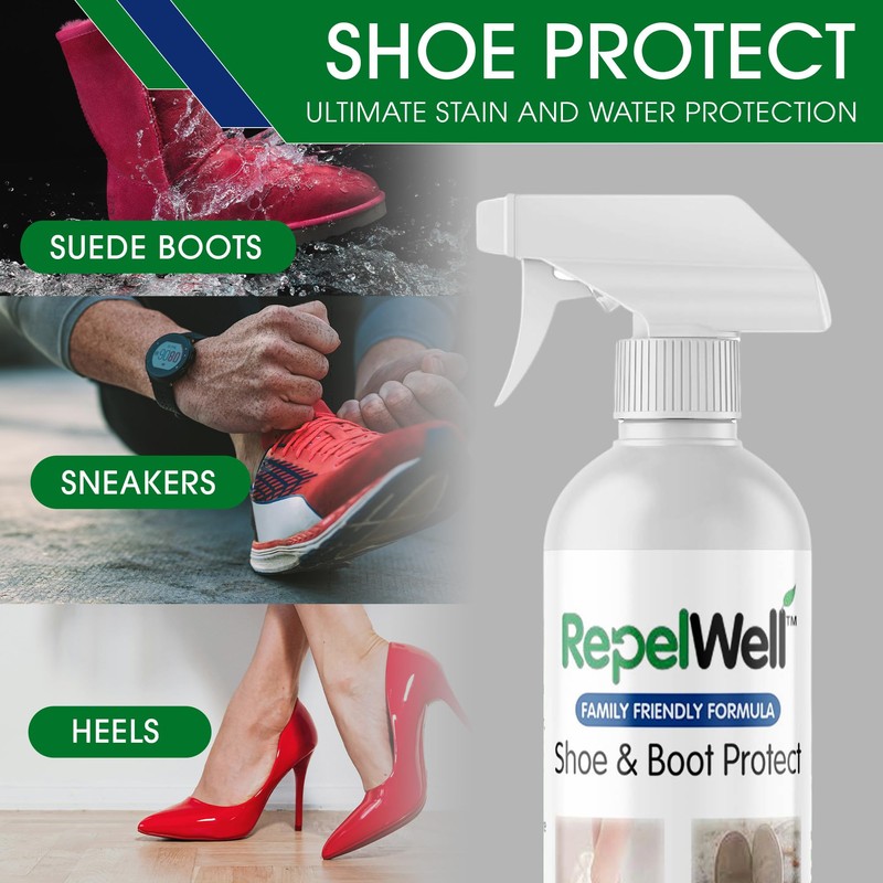 RepelWell Shoe & Boot Stain & Water Repellent (12oz) Eco-Friendly,