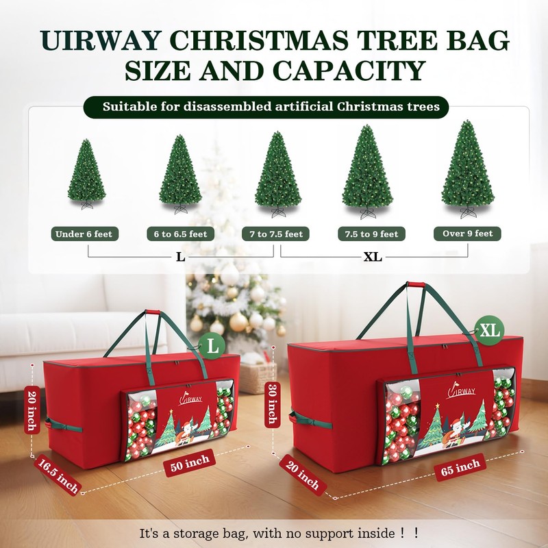 UIRWAY Christmas Tree Storage Bag- Fit for 7.5ft Artificial Trees,