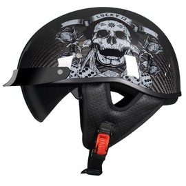 Crown Racing Carbon Fiber DOT Motorcycle Helmet Summer Motorcycle Hard Hat Rose Skull Retro Half Helmet