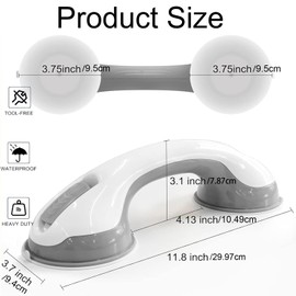 Pack of 2 Shower Handles with Suction Cup, 30 cm, Bathroom Grab Bar, No Drilling, Safety Handle for Shower, Seniors, Children, Disabled, Non-Slip, Reusable, Wall Handle for Bathroom, Grey