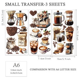 OLYCRAFT 3pcs/Set Coffee Rub on Transfers for Furniture and Crafts 6x12 inch Coffee Beans Furniture Decals Teapots Coffee Maker Transfer Stickers Rub on Decals for Wood Furniture Home Decoration