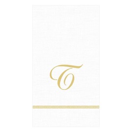 Caspari Hemstitch Script Paper Guest Towel Napkins in Letter T, 30 Napkins Included