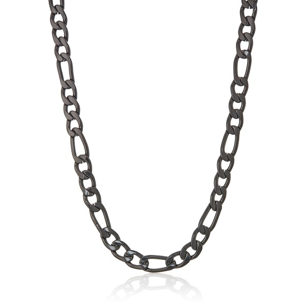Crucible Jewelry Mens Black IP Stainless Steel Figaro Chain Necklace,