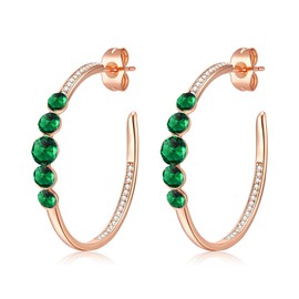 EVEVIC Austrian Crystal Half Hoop Earrings for Women Trendy 14K Rose Gold Plated Large Hoops Earring Jewelry Gift (Emerald)