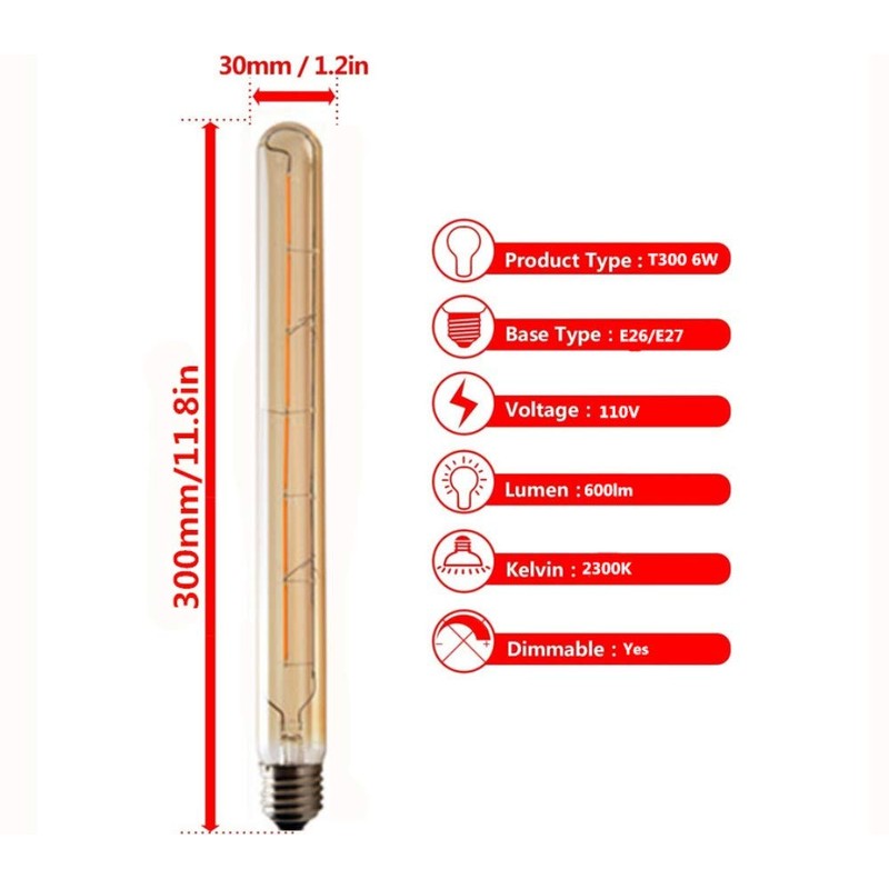 CTKcom T300 LED 6W Dimmable Vintage Edison Light Bulb T300