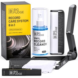 BIG FUDGE Big Fudge Complete Vinyl Record Cleaning Kit - 6-in-1 Vinyl Record Cleaner - incl. Carbon Fiber Record Brush, Stylus Cleaner, Drying Stand, Microfiber Cloth & Towel Cloth - Record Player Accessories
