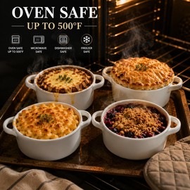 Mini Dutch Oven Set of 4, 14 oz Ceramic Mini Dutch Ovens with Lids and Handles, Ramekins with Lids for French Onion Soup, Pot Pies, Soufflés and Baked Desserts, Oven Safe, Microwave and Dishwasher Safe, Mini Cocotte