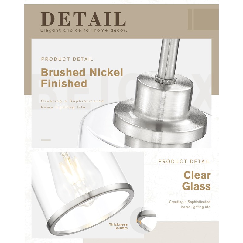 Beionxii Brushed Nickel Pendant Lights Kitchen Island, Hanging Lights Fixtures