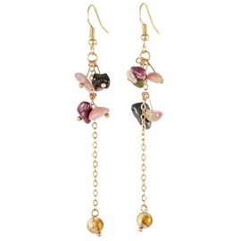 Nupuyai Natural Tourmaline Crystal Hook Dangle Earring for Women, Handmade Chip Stone Earrings